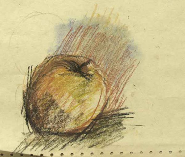 Zeichnung eines Apfelsauf dem Tisch liegend